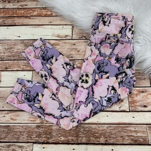prAna Women's Floral Cropped 3/4 Length Leggings Size Small Pink Purple Stretch